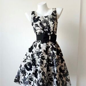 Floral Black and White Midi Dress